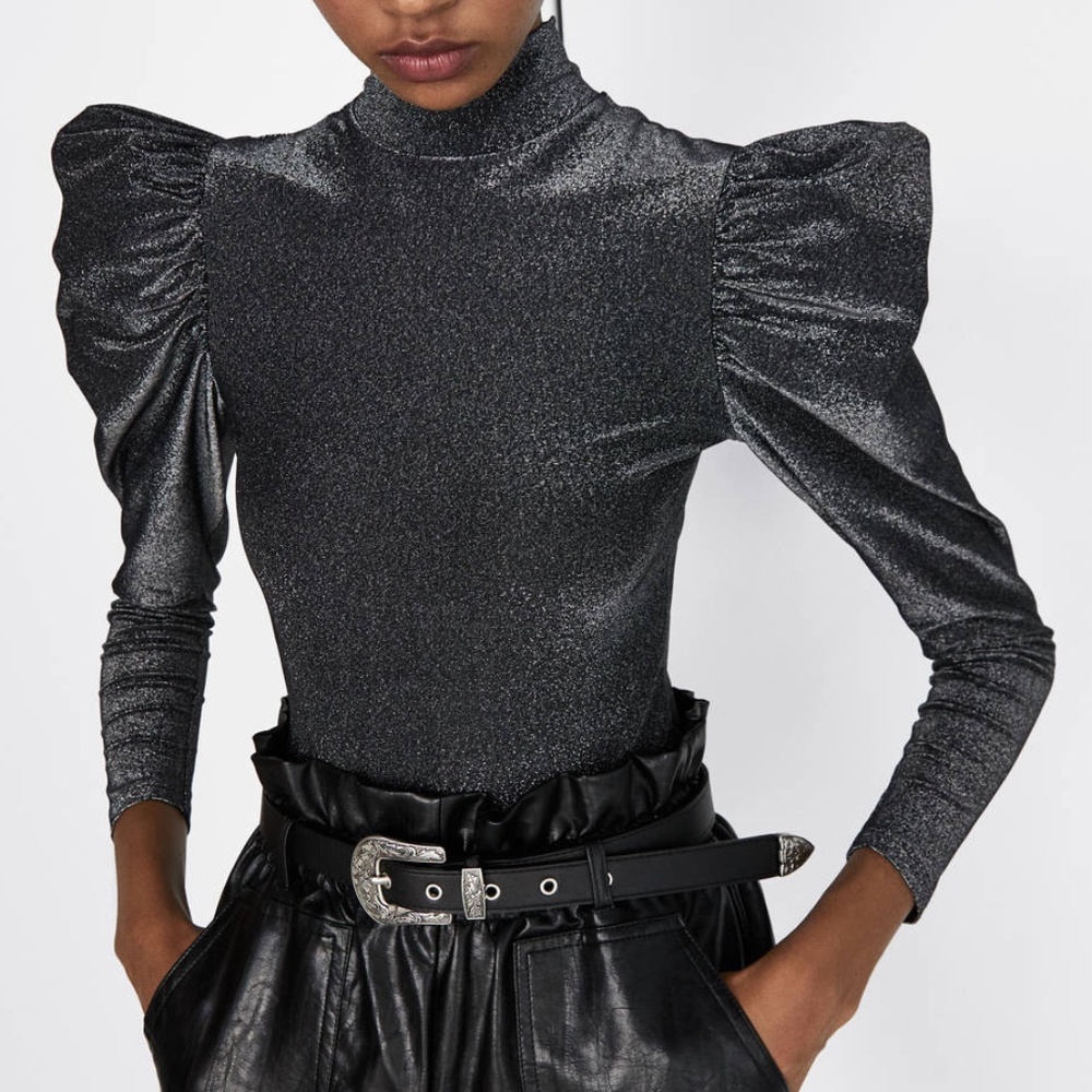 Bershka Puff Sleeve Bodysuit (Medium)